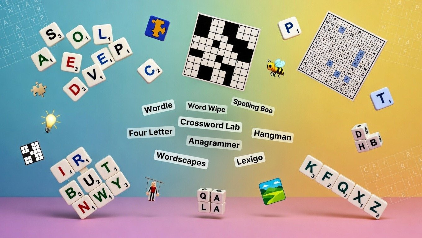 10 Fun Word Games to Play When You're Bored (Free & Online) — colorful word puzzle tiles on a screen