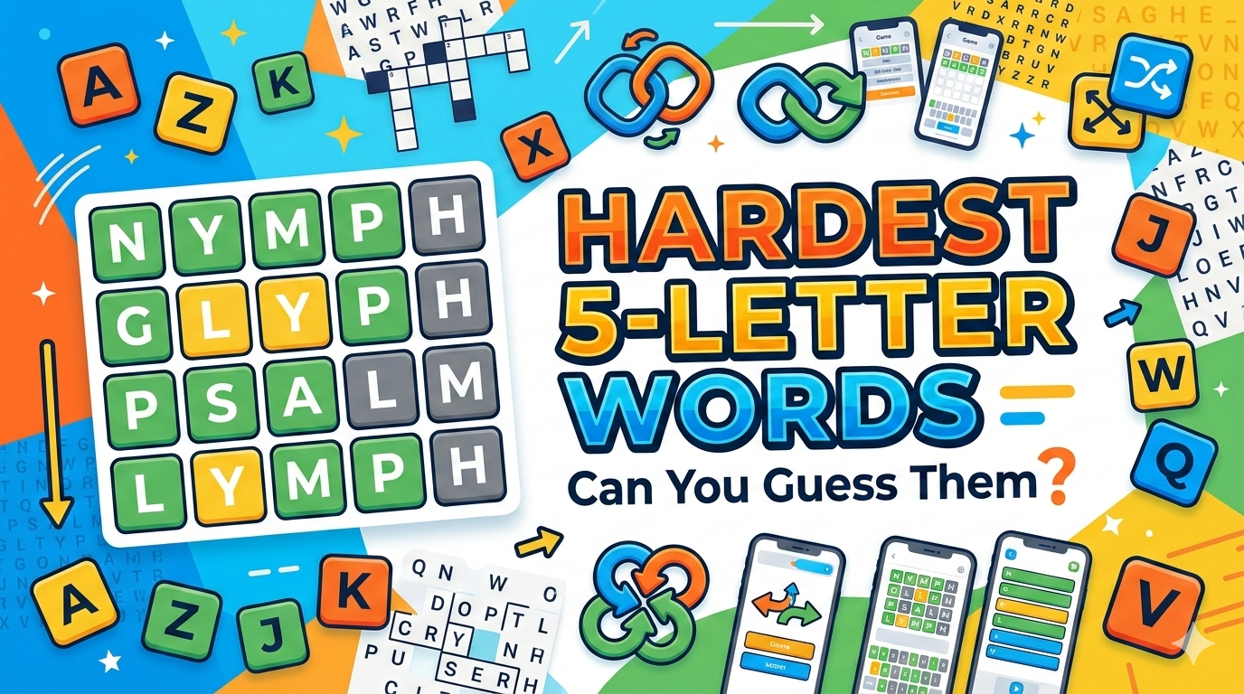Hardes 5 Letter Words — colorful word puzzle tiles on a screen